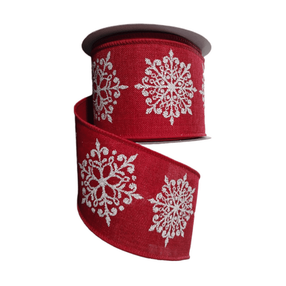 2.5" Glitter Snowflake on Royal Red Wired Ribbon