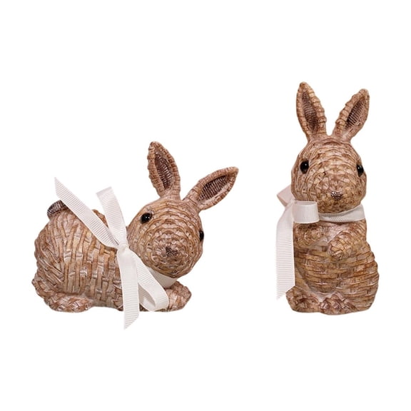 Pair of Resin Rattan-Effect Rabbit Ornaments, Easter Garden Patio and Home Decor, Festive Party Decoration Set and Gift for Holiday Celebrations