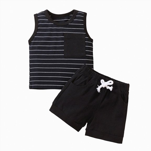 Baby Boy Clothing Sets 2 Piece Sleeveless Striped Tank Top and Soft Shorts Infant Toddler Summer Beach Outfits