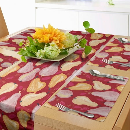 

Fruit Art Table Runner & Placemats Pears and Leaves in Abstract Design Watercolor Art Paint Print Set for Dining Table Decor Placemat 4 pcs + Runner 16 x90 Raspberry and Multicolor by Ambesonne