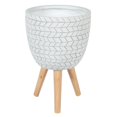 thumbnail image 1 of LuxenHome Jardinière Ronde MgO Design Cube Blanc 14,6 Po avec Pieds en Bois, 1 of 8