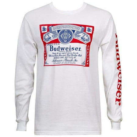 Budweiser 797626-XXXL Budweiser Beer Label Mens White Long Sleeve Shirt - 3XL