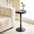 thumbnail image 6 of Beuway Small Round Side Table with Raised-Edge Tabletop,Modern Coffee End Table with Soild Wood Leg(Black), 6 of 7