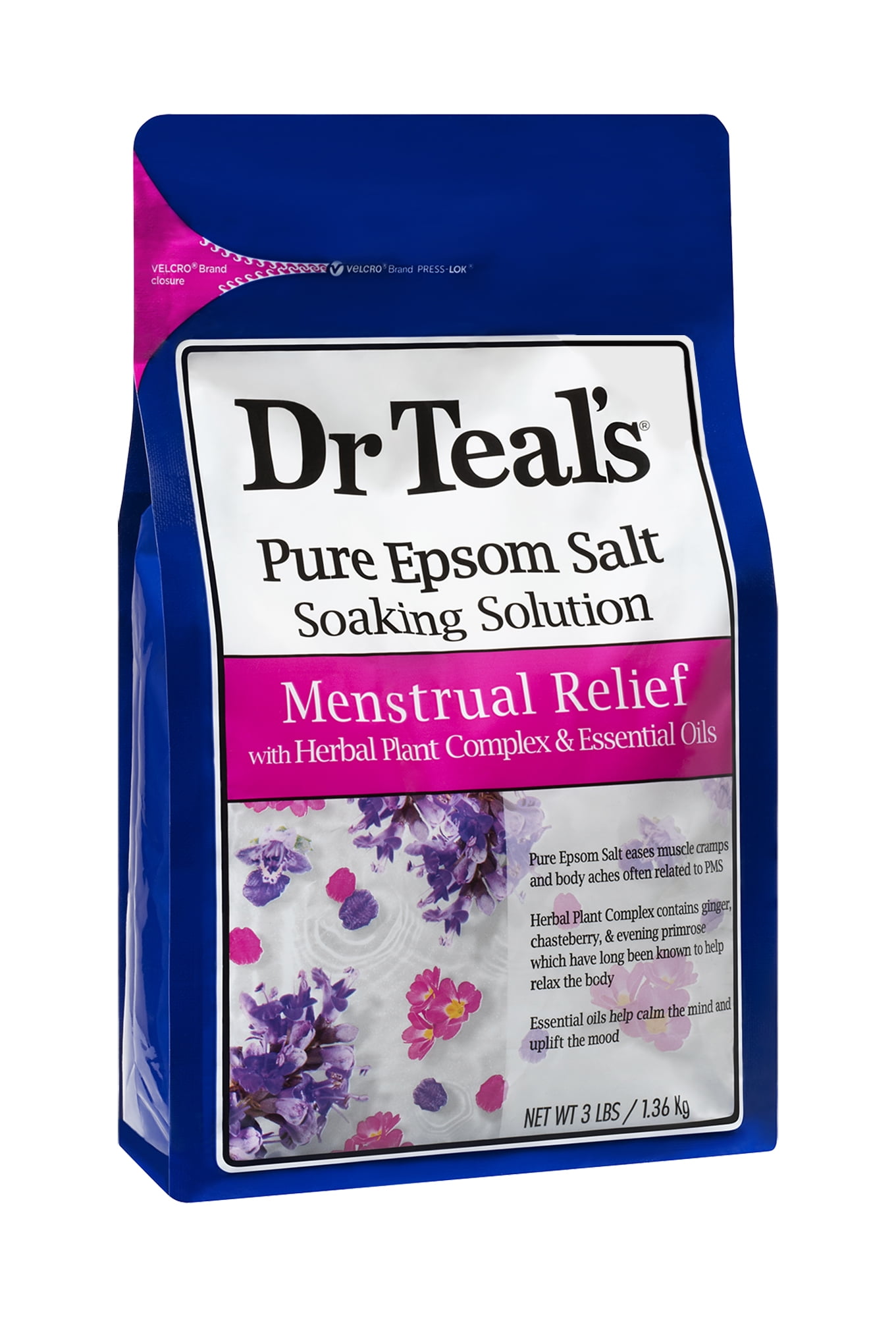 Dr Teal's Menstrual Relief Epsom Salt Soaking Solution with Herbal Plant Complex, 3 lbs