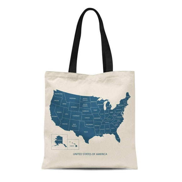 POGLIP Canvas Tote Bag Usa Map Name of Countries United States America Us Durable Reusable Shopping Shoulder Grocery Bag