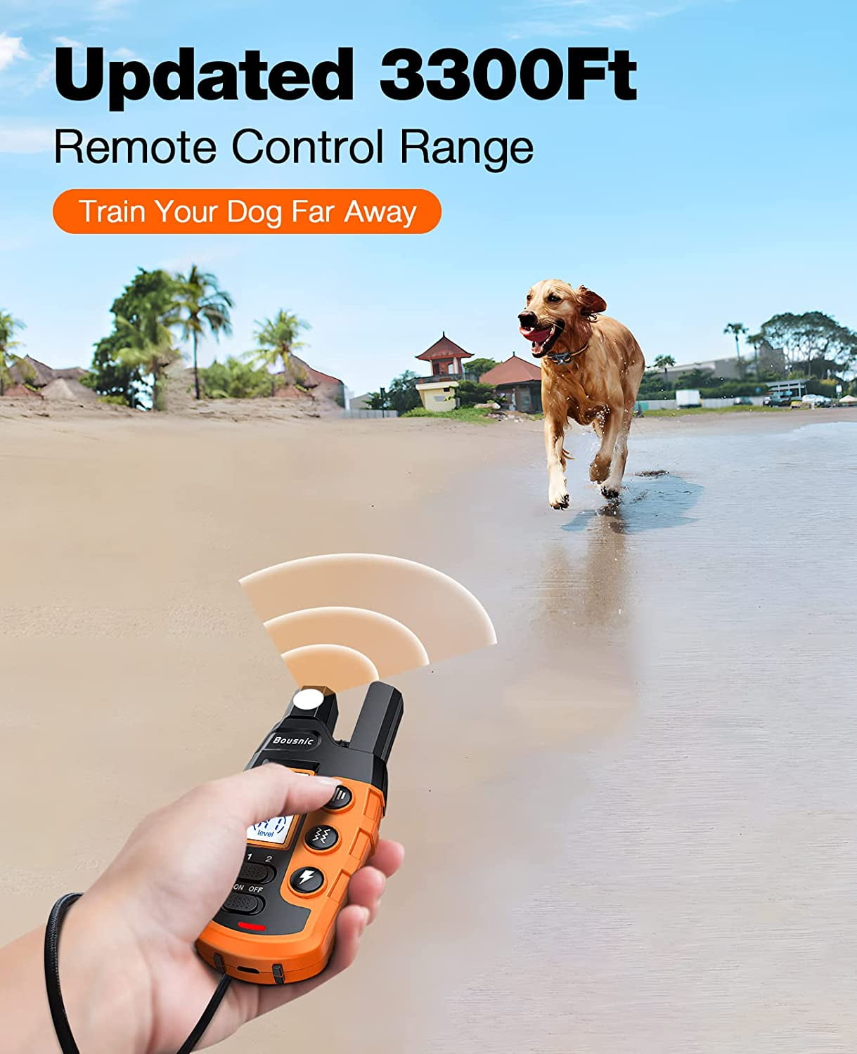 Bousnic Dog Shock Collar 3300Ft Dog Training Collar with Remote for 5 120lbs Small Medium Large Dogs Rechargeable Waterproof e Collar with Beep 1 8 Vibration 1 16 Safe Shock 1 99 Orange Walmart