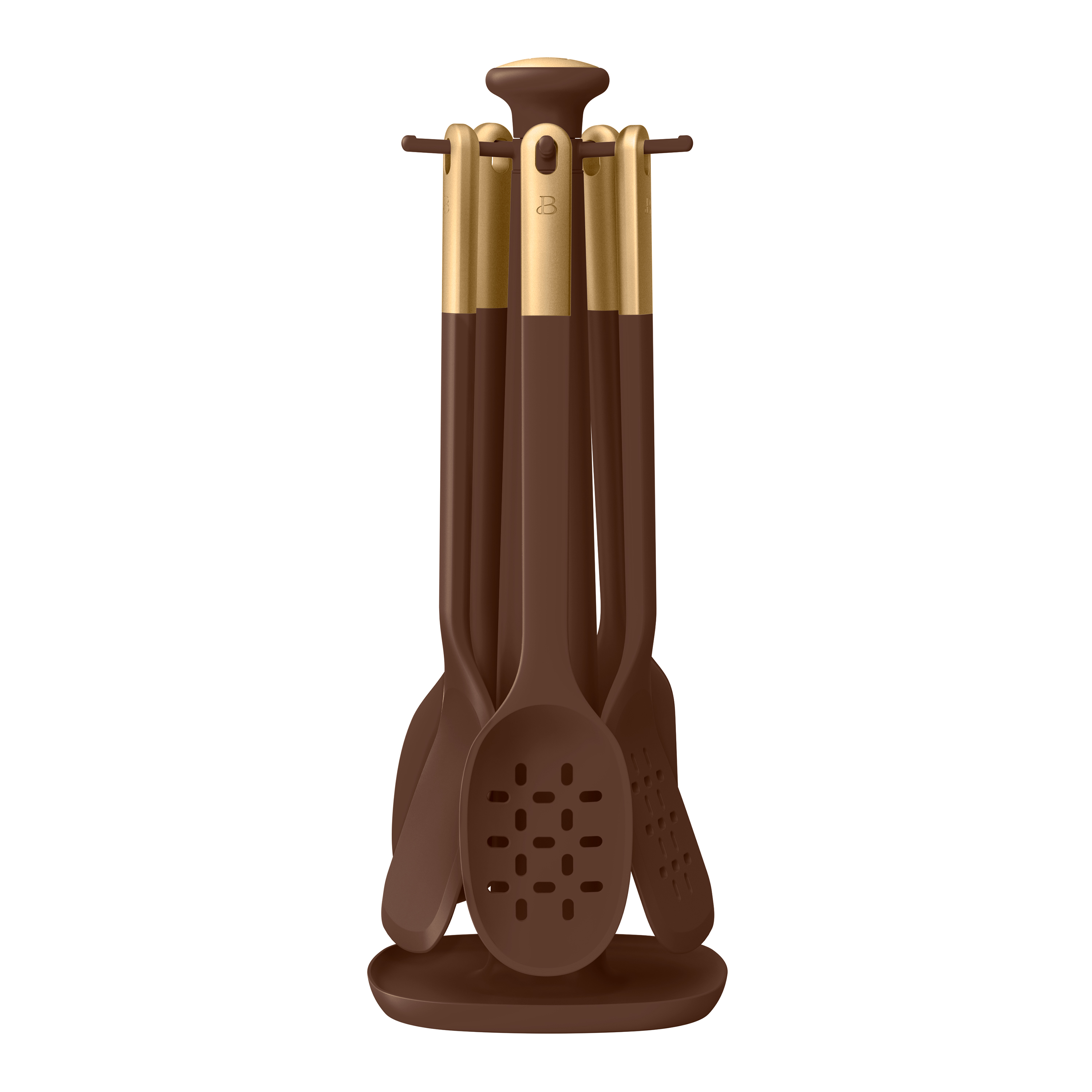 Beautiful 6-Piece Silicone Utensil Set with Rotating Rack, Chocolate photo 1