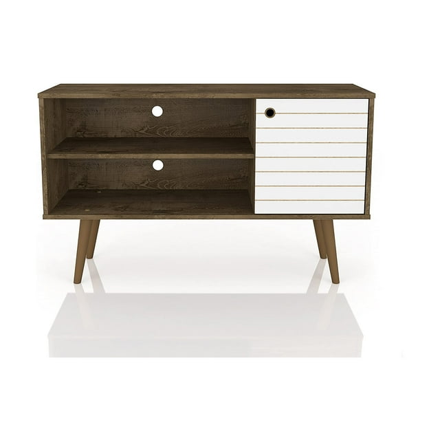 Manhattan Comfort Liberty Meuble TV Moderne Mi-Siècle 42,52 Pouces, Brun et Blanc