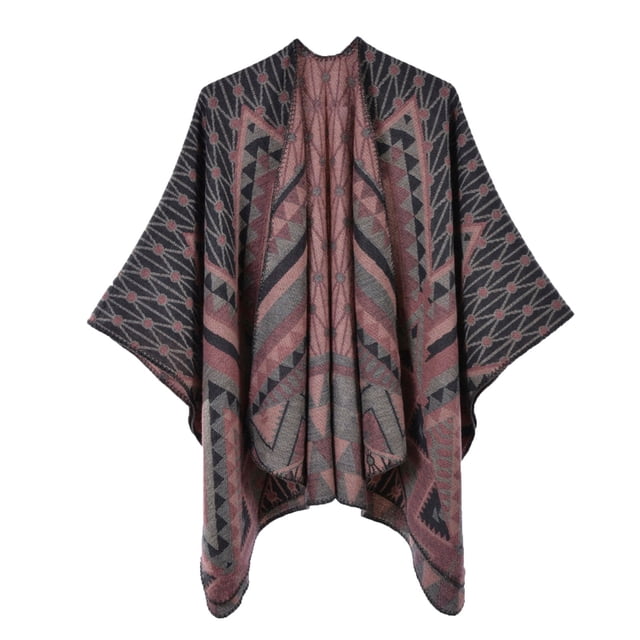 Hamky Coats for Women Fall Jacket Women's Shawl Wrap Patterns Printed Open Front Knitted Winter Thick Cardigans Sweater Ruana Cape Zip Up Jackets for Women Womens Jackets Casual Pink One Size