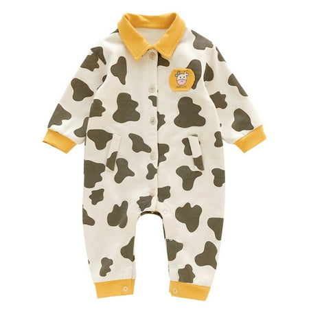 

TAIAOJING Baby Romper Set Cow Long Sleeve Collar Printed Jumpsuit Girls Romper&Jumpsuit One Piece Outfits 3-6 Months