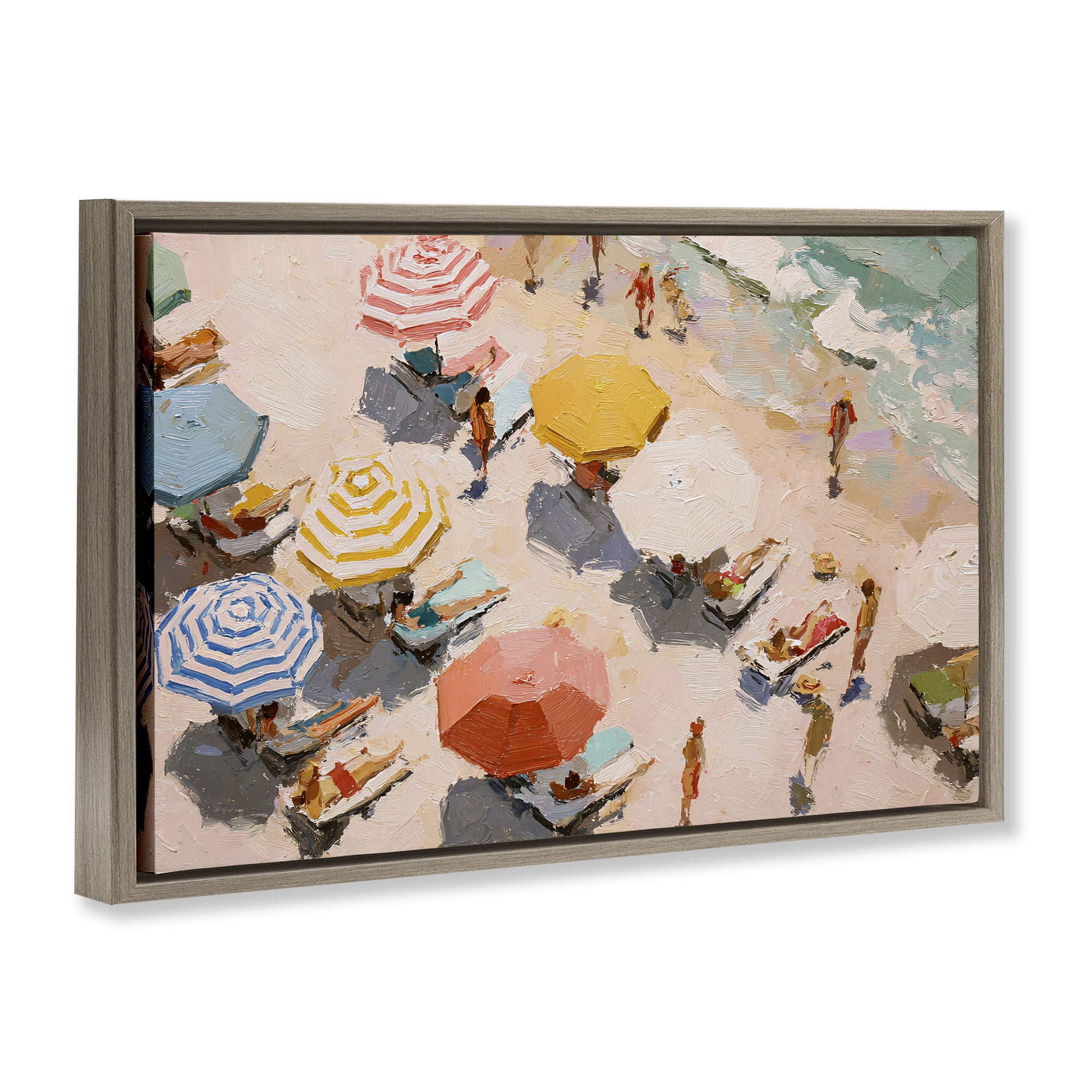 Stupell Industries Summer Beach Fun Expression Brown Framed Floater Canvas Wall Art, design by Jacky Ngan