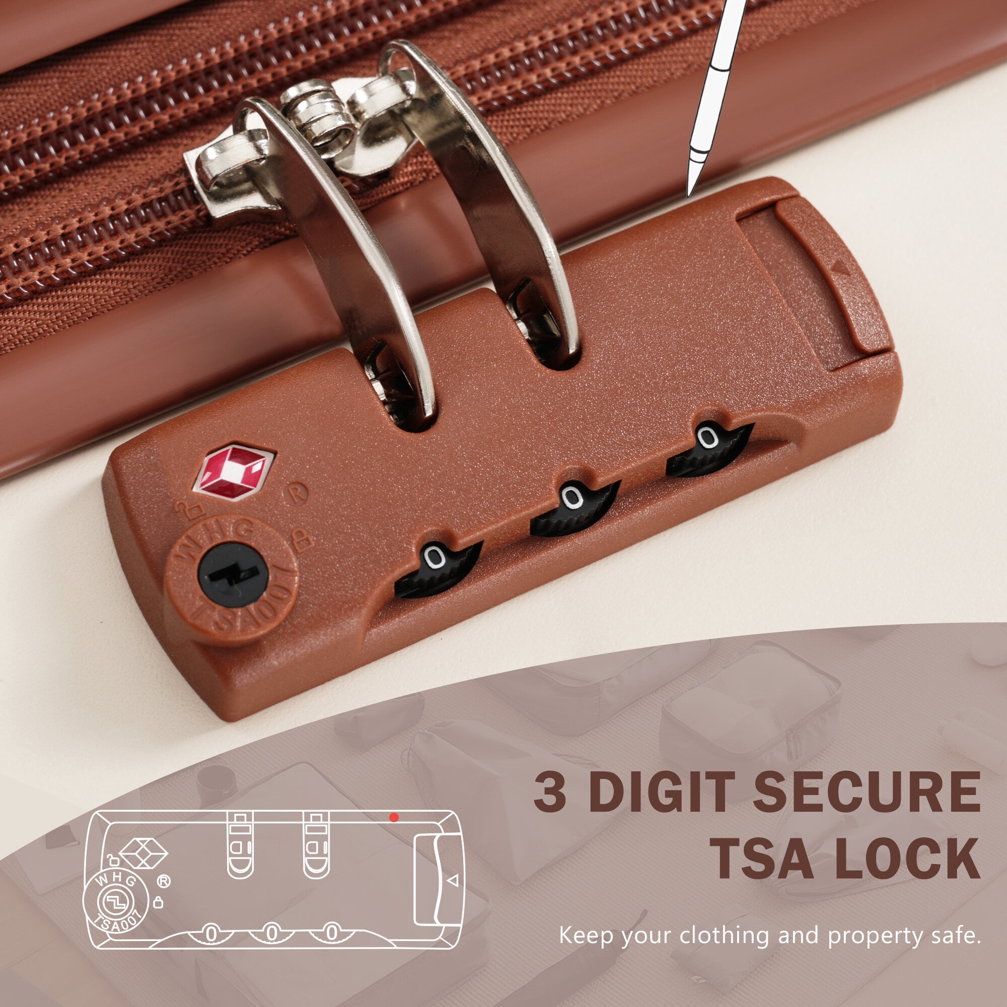 Hardside Suitcase, Luggage Set 5 Piece, Hardside Carry on Suitcase , Expandable Luggage with Travel Bags Spinner Wheels TSA Lock, Brown+White Hardside Luggage,Abs Hardside Checked Luggage