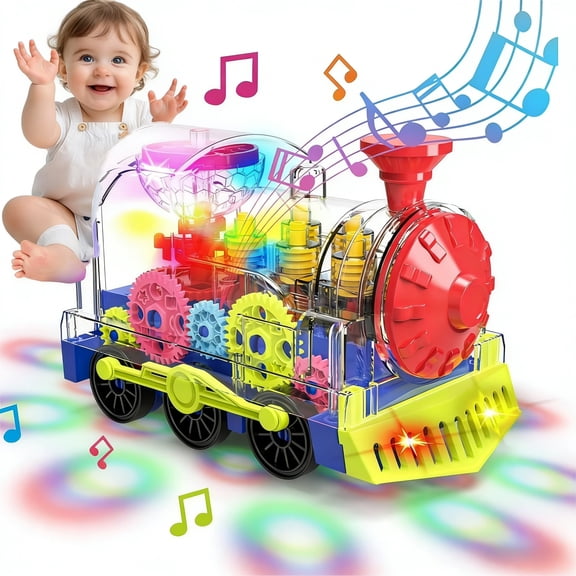 Ludolm Music Electric Gear Train Toys for Toddlers Early Educational Crawling Toys ,Tummy Time Toys for Kids with Electronic Light & Sound