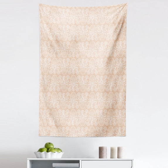 Peach Colors Tapestry, Damask Vintage Design of Intricately Sketched Intertwined Flowers Print, Fabric Wall Hanging Decor for Bedroom Living Room Dorm, 5 Sizes, Pale Peach White, by Ambesonne