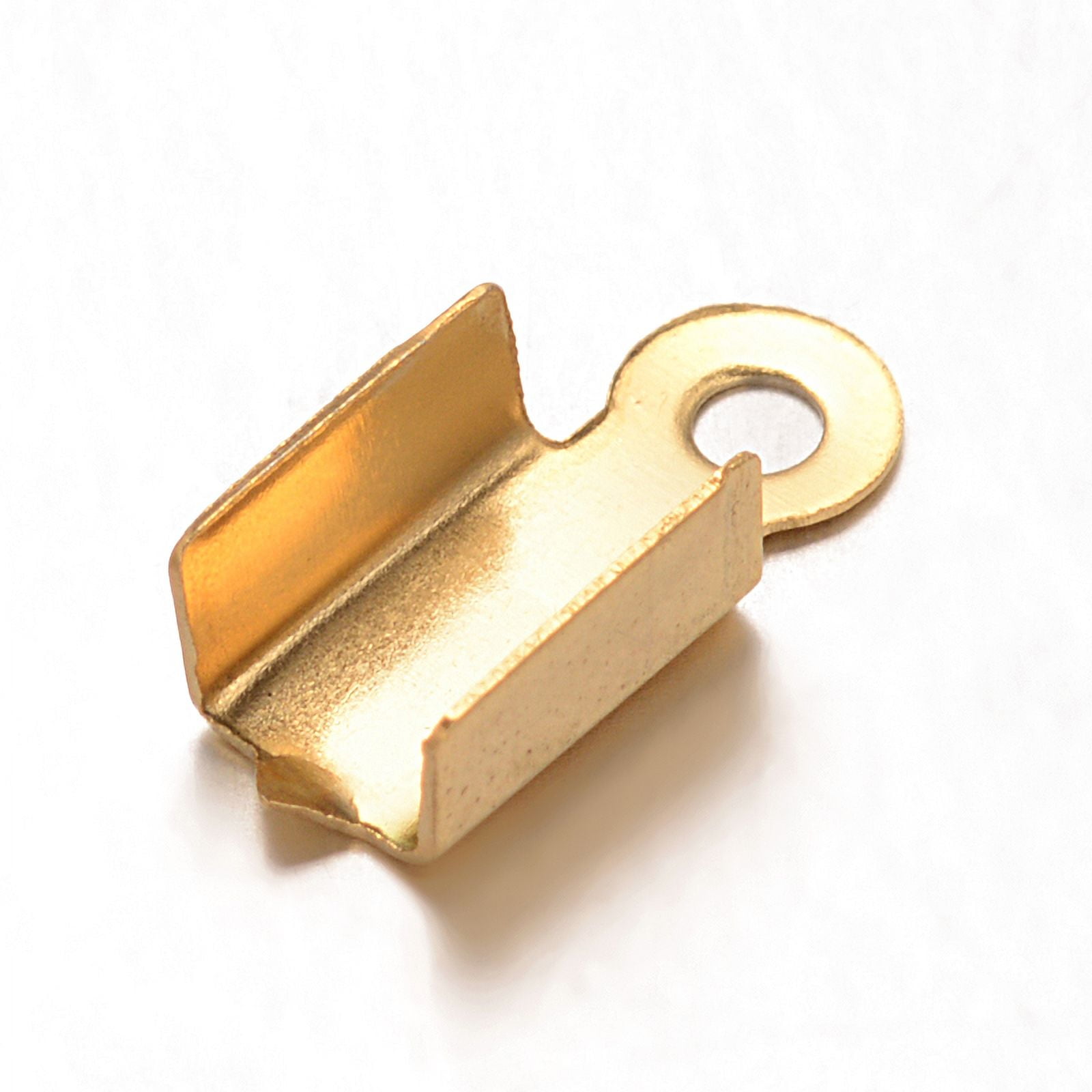 Ion Plating(IP) 304 Stainless Steel Folding Crimp Ends Fold Over Crimp Cord Ends Golden 10x4x3mm Hole: 1mm Inner Diameter: 3.5mm