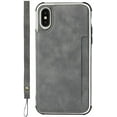 thumbnail image 2 of Wallet Case with Card Holder for iPhone Xs Max,Premium PU Leather Flip Case with Snap Button,Protective Bumper Phone Cover[Shockproof] Back Flip Cover with Lanyard Card Pocket-Grey, 2 of 13