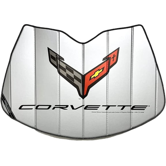 Corvette Logo Accordion Style Sunshade - Insulated Silver : C8 Stingray, Z51 C8 Logo