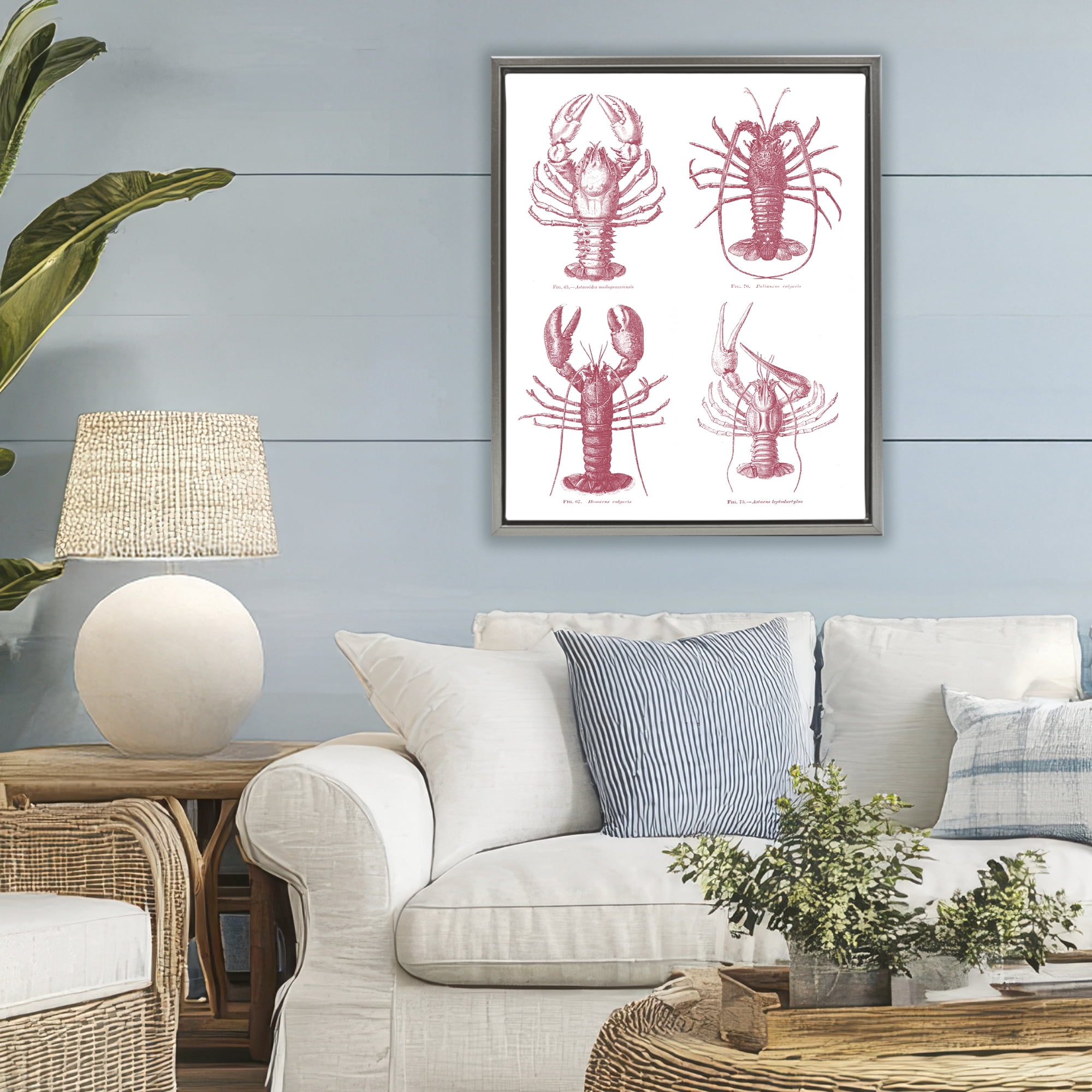 Timeless Lobsters Species Gray Framed Floater Canvas Wall Art, design by Lettered and Lined