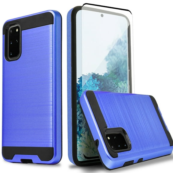 Samsung Galaxy A71 5G Plus Case, 2-Piece Style Hybrid Shockproof Hard Case Cover with [Tempered Glass Screen Protector] Hybird Shockproof (Blue)