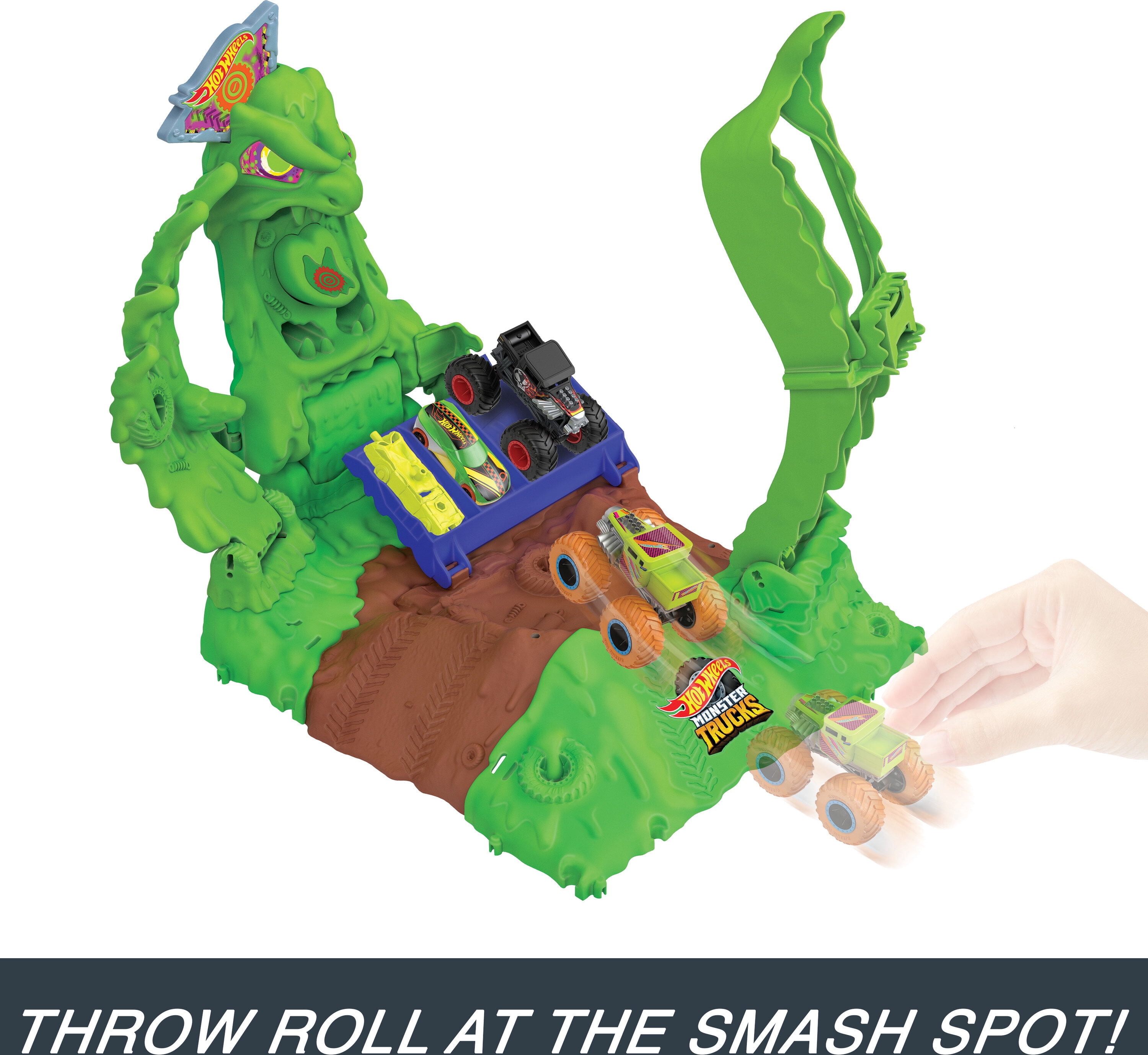 Hot Wheels Monster Trucks Arena Smashers Glow-in-the-Dark Gunkster Set & 1 Glow-in-the-Dark Toy Truck