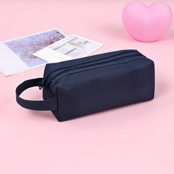 Double Layer Fabric Pen Pouch | Oxford Cloth Pencil Bag with Double Drawstrings and Spacious Zipper | Multifunctional Organizer | Portable | 20x8x7.5cm | 1 Pack