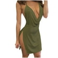 thumbnail image 2 of ClodeEU Fashion Womens Sexy Deep V-Neck Halter Backless Slit Mini Party Club Dress, 2 of 6