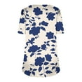 thumbnail image 5 of JTZGDY Summer Shirts for Women Casual Ruched Pleated Short Sleeve Crewneck Graphic T-Shirts Cute Floral Printed Ladies Flowy Tunic Blouse Blue#01 XL, 5 of 6