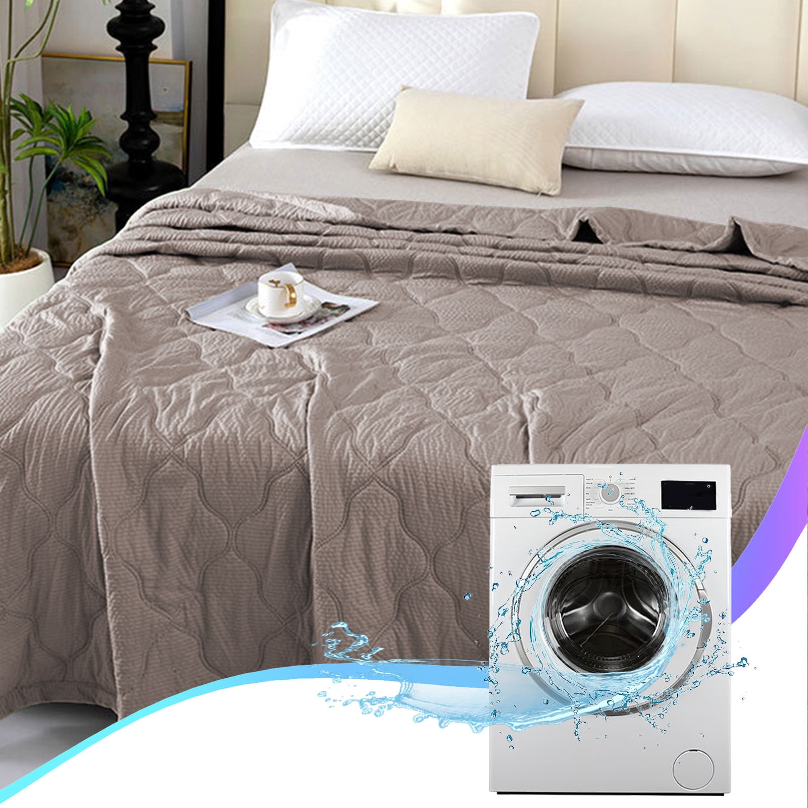 ChicYu Twin Size Summer Air Conditioning Quilt,Breathable Ice Silk Bedding for Kids Teens,Thin Quilt Core with Double-Layer Fabric,Machine Washable
