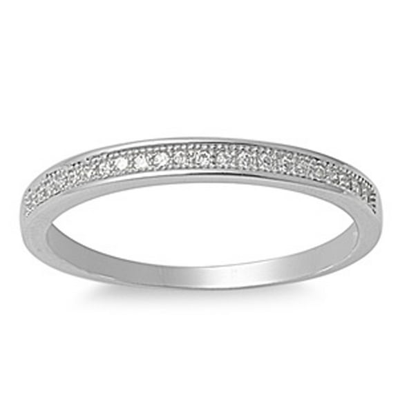Sterling Silver Women's Mens White CZ Eternity Wedding Ring Band 2mm 925 Jewelry Female Size 6