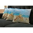 thumbnail image 5 of Ambesonne Summer Throw Pillow Cover 4 Pack, Beach Sand with Starfish, 16", Aqua Ivory Mustard, 5 of 5