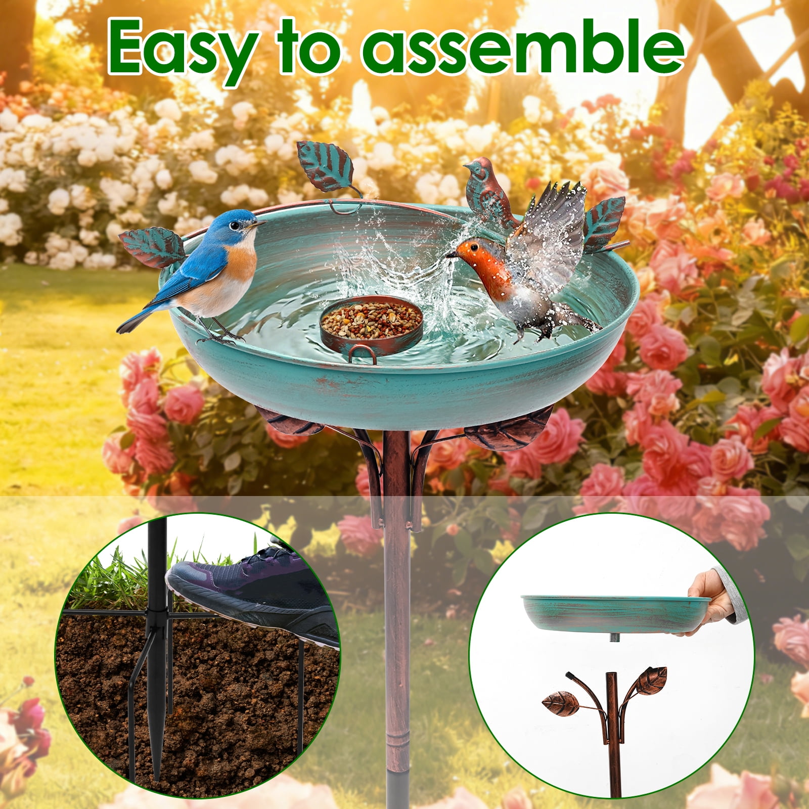 Iron Bird Bath for Outdoor Garden Bird Bath with Small Bowl Birdbath Feeder Rustproof Birdbath for Garden Yard Lawn Decor Easy to Install