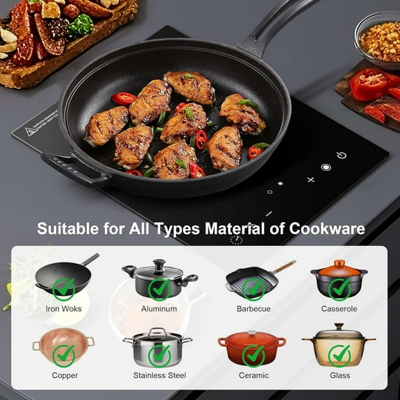 1800W Electric Infrared Ceramic Hot Plate with Dual Coils, Portable Countertop or 12inch Built-in Cooktop for All Cookware