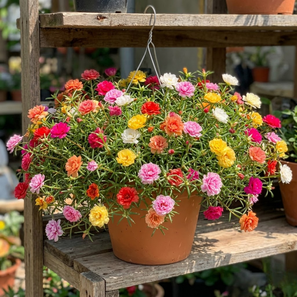 Moss Rose Live Plant, Moss Rose Portulaca Plants, Random Color Portulaca Flower in 4 Inch Pot, 4-6 Inches Tall, Easy Care Blooming Outdoor Plant