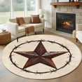 thumbnail image 2 of Texas Star Farmhouse Large Area Rugs for Bedroom Living Room, Soft Non Slip Carpet Bedside Rug, Western Country Stars Retro Round Floor Cover Kitchen Accent Rug 8' for Dining Room/Office, 2 of 9