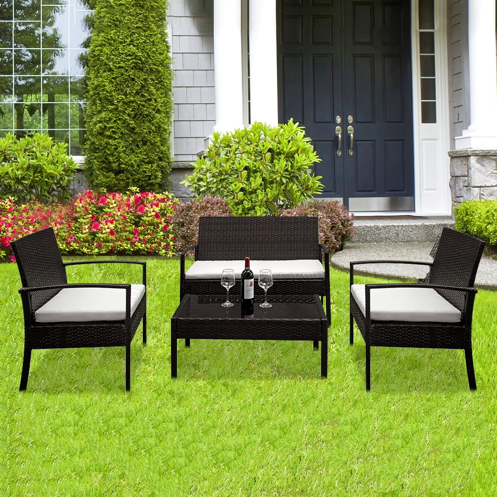 3/4Pcs Rattan Garden Furniture Set Table Chair Sofa Table Outdoor Patio Set Yard 
