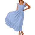 thumbnail image 2 of Txlixc - Vestido midi de verano para mujer, informal, con tirantes finos, sin mangas, de talle alto, fluido, línea A, largo Txlixc Estilo de ocio, 2 of 6