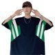 thumbnail image 2 of Camiseta holgada y pesada para hombre Camiseta informal de manga corta con cuello redondo de gran tamaño de poliéster con rayas Azul XL, 2 of 8