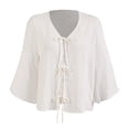 thumbnail image 1 of Blusa George para Mujer, Escote V con Amarres en Centro Delantero Blanco Talla M, 1 of 4