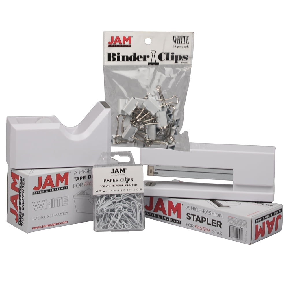 JAM PAPER Office Starter Kit White Stapler, Tape Dispenser, Paper
