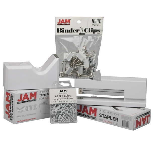 JAM PAPER Office Starter Kit White Stapler, Tape Dispenser, Paper