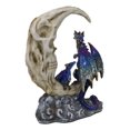 thumbnail image 4 of Blue Dragon With Baby Wyrmling Perching On Bone Skull Crescent Moon Figurine, 4 of 9