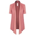 thumbnail image 1 of MixMatchy Women's [Made in USA] Solid Jersey Knit Short Sleeve Open Front Draped Cardigan (S-3XL), 1 of 5