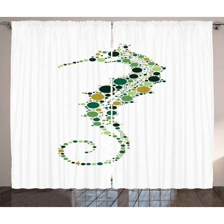 Seahorse Curtains 2 Panels Set Pointillist Technique Hippocampus Seahorse Curtains 2 Panels Set