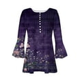 thumbnail image 5 of Htigea 3/4 Sleeve T Shirts for Women Floral Printed Buttons Pleated Casual Tunic Top Blouse Loose Fit Tees Purple,XL, 5 of 5