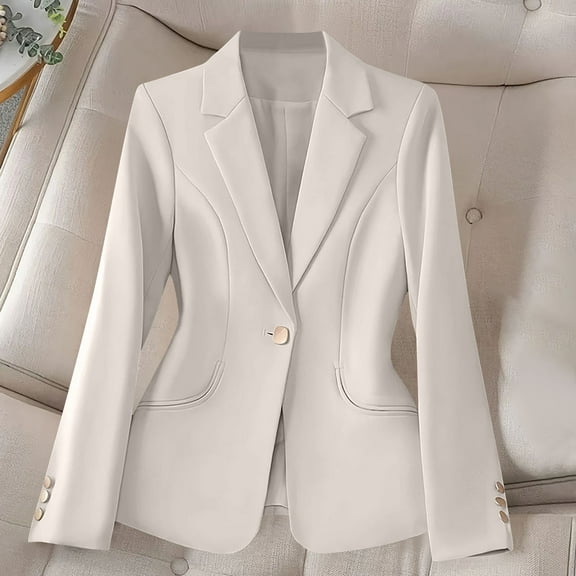 PiGOGI Women's Long Sleeve Lapel Solid Color Blazer Jacket for Business Casual office Work Attire White XL
