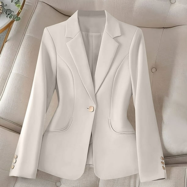 Blazer de mujer de manga larga con solapa de color sólido, chaqueta de traje informal, top de poliéster para mujer