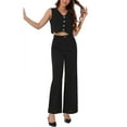 thumbnail image 2 of INSPIRE CHIC Women's Summer V Neck Sleeveless Linen Crop Tank and Wide Leg Pants Casual Two Piece Outfits Set XL Black, 2 of 5