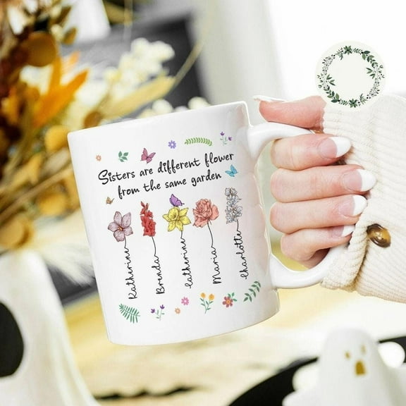 Personalized Floral Sisters Mug, Birth Month Flowers Sisters Name Coffee Mug, Sister Best Friends Matching Mug, Gift for Sister, Besties Cup
