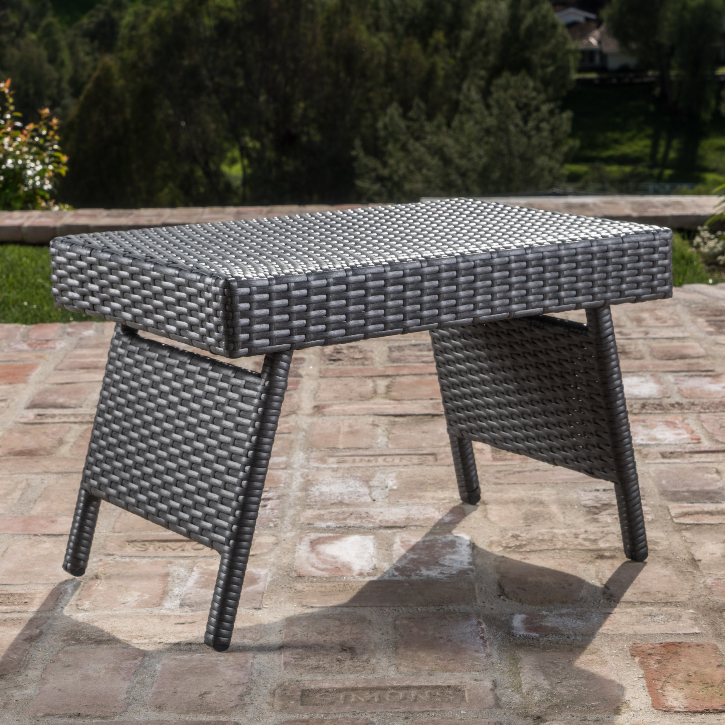 Anthony 3 Piece Outdoor Wicker Lounge with Cushions and Coffee Table, Grey, Green and White Stripe - image 3 of 6