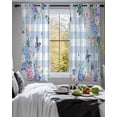 thumbnail image 3 of Watercolor Flowers Sheer Curtains 54 Inch Length 2 Panels Set for Living Room/Bedroom, Spring Floral Butterflies Blue Plaid Kitchen Curtains Grommet Semi-Sheer Curtains Window Treatments 42"x54"x2, 3 of 7